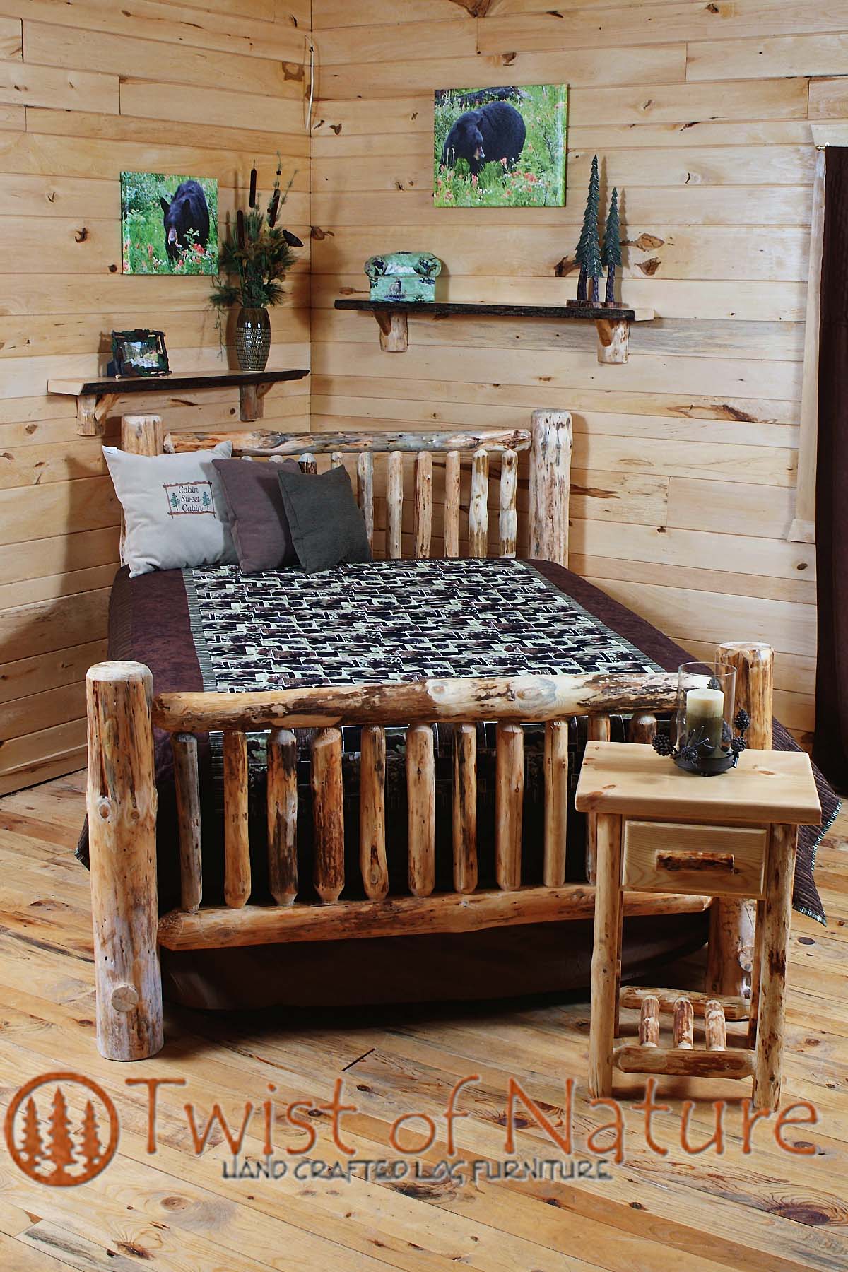 Small Spindle Single Log Sided Bed (Not Kit Form, Ships Freight)