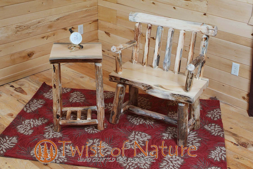 Log Slab Bench w/ Back & Arms
